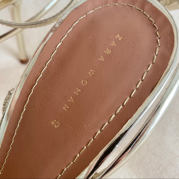 Zara Gold Ankle Strap High Heel Sandals - Picture 9 of 9